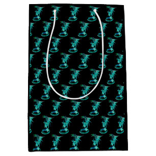 Fantasy Sea Blue Dragon Black Medium Gift Bag