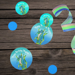 Fantasy Sea Dragon Shades of Blue Seaweed Bubbles Confetti