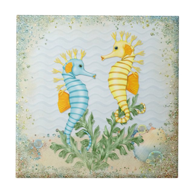 Fantasy Sea Horse and Bling Ceramic Tile (Front)
