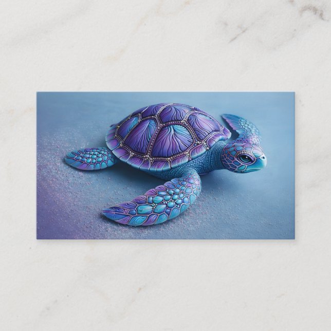 Fantasy Sea Turtle in Blue & Purple, Peaceful  Business Card (Front)