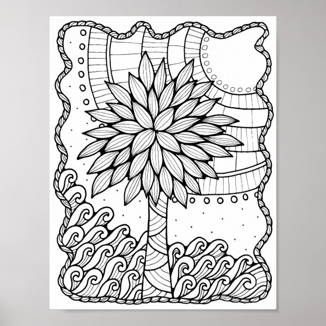 Fantasy Seaside Palm Tree Colouring Page Art Poster (Front)