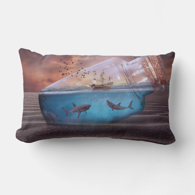 Fantasy Sharks in a Botttle Lumbar Cushion (Front)