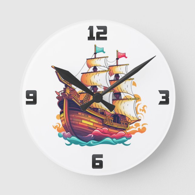 Fantasy Ship Round Clock (Front)