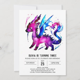 Fantasy Simple Dragon Digital Girl Birthday Invitation
