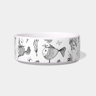 Fantasy sketched fishes creachers plants leaves se bowl