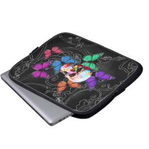Fantasy skull and coloured butterflies laptop sleeve