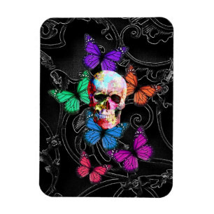 Fantasy skull and coloured butterflies magnet