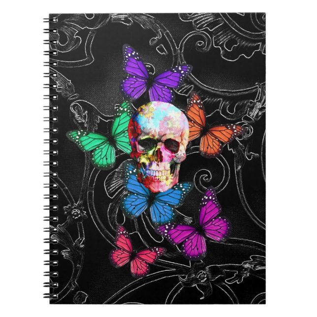 Fantasy skull and coloured butterflies notebook (Front)