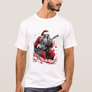 Fantasy Skull Skeleton Santa Playing a Guitar T-Shirt