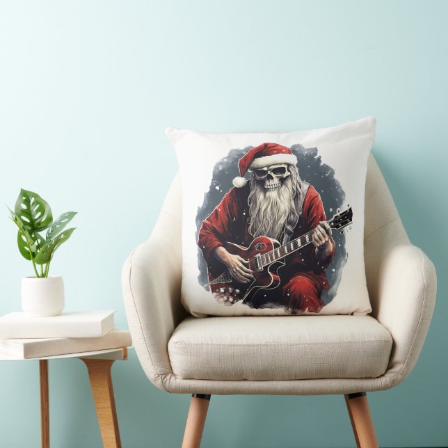 Fantasy Skull Skeleton Santa Playing Guitar Night Cushion (Chair)