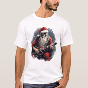 Fantasy Skull Skeleton Santa Playing Guitar Night T-Shirt