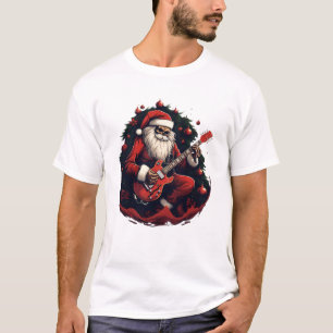 Fantasy Skull Skeleton Santa Playing the Guitar T-Shirt