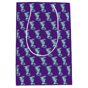 Fantasy Sky Blue Dragon Purple Medium Gift Bag