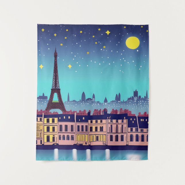 Fantasy Skyline of Paris Under the Stars Tapestry (Front)