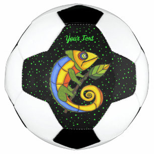 Fantasy Smiling Brightly Coloured Lizard Leaf Dots Soccer Ball