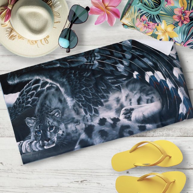 Fantasy Snow Leopard Wings Beach Towel (Creator Uploaded)