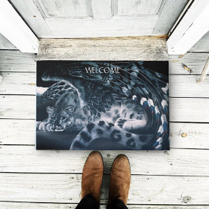 Fantasy Snow Leopard Wings Doormat