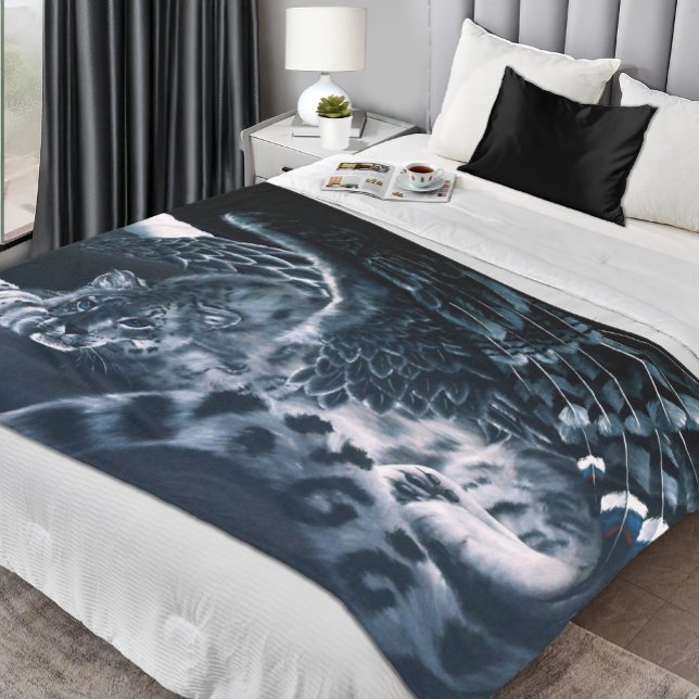 Fantasy Snow Leopard Wings Fleece Blanket (Creator Uploaded)