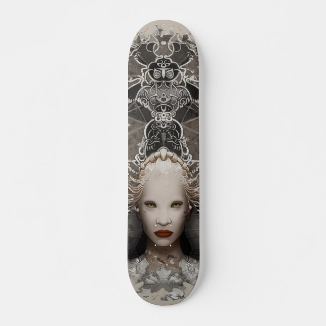 Fantasy Snow Queen on throne with owl Skateboard (Front)