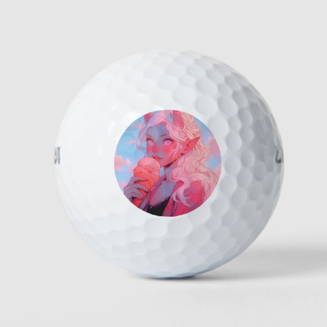 Fantasy Soft Pink Ice Cream Anime Girl Golf Balls (Front)