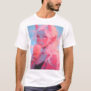 Fantasy Soft Pink Ice Cream Anime Girl T-Shirt
