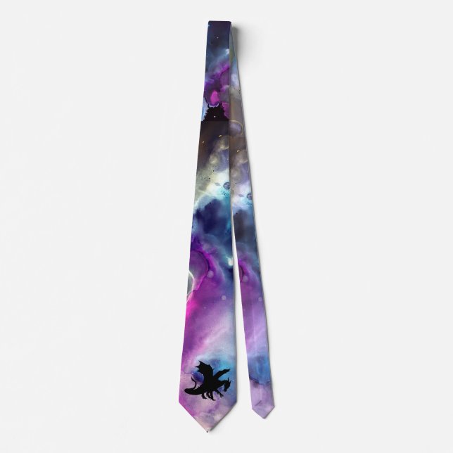Fantasy Space Nebula Dragon Pink blue  Neck Tie (Front)