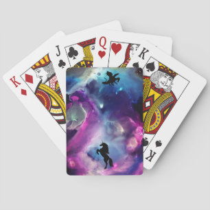 Fantasy Space Nebula Unicorn Dragon Pink blue Playing Cards