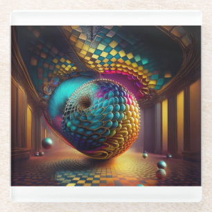 Fantasy Sphere in Chequerboard Hall Glass Coaster