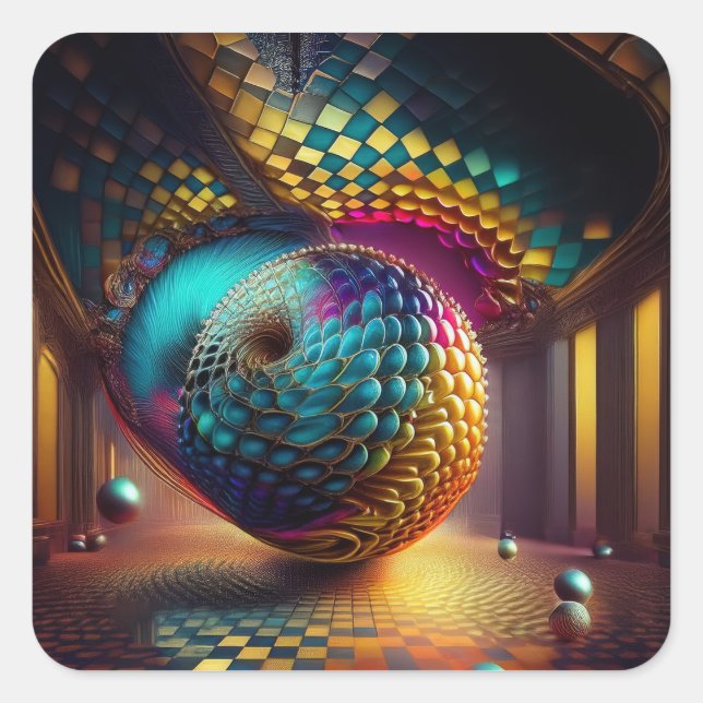 Fantasy Sphere in Chequerboard Hall Square Sticker (Front)