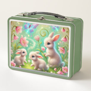 Fantasy Spring Bunny Garden Metal Lunch Box