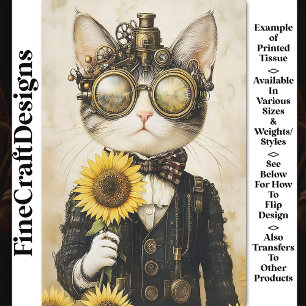 Fantasy Steampunk Cat, Sunflowers AL1H Decoupage Tissue Paper