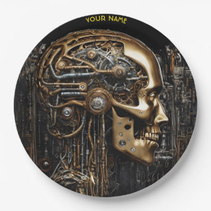 Fantasy Steampunk Cyborg Brain Paper Plate