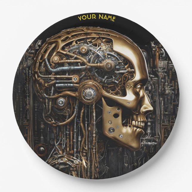 Fantasy Steampunk Cyborg Brain Paper Plate (Front)