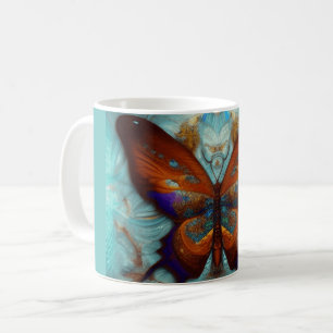 Fantasy Steampunk Orange Butterfly Aqua Watercolor Coffee Mug