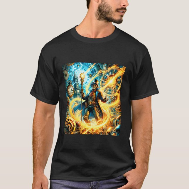 Fantasy Steampunk Time Wizard T-Shirt (Front)