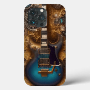 Fantasy Steampunk Vintage Blue Guitar Watercolor iPhone 13 Pro Case