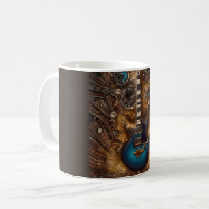 Fantasy Steampunk Vintage Blue Guitar Watercolor Coffee Mug