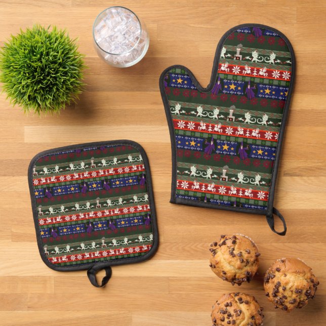 Fantasy Style Ugly Sweater Pattern  Oven Mitt & Pot Holder Set (Top Down)