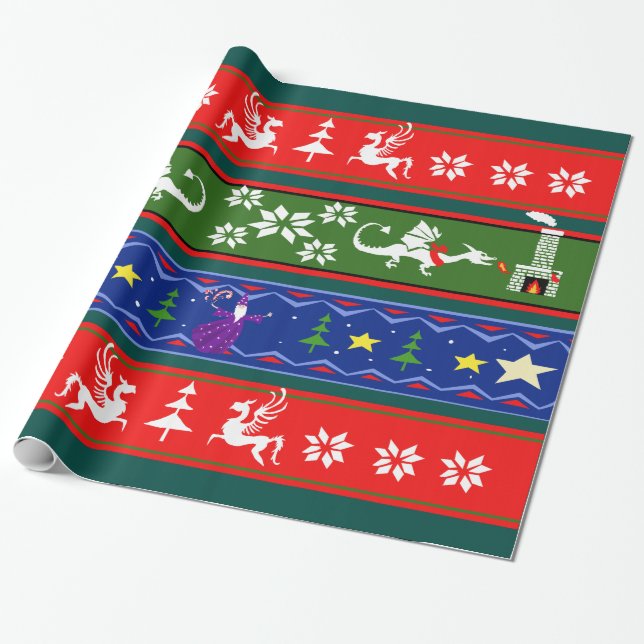 Fantasy Style Ugly Sweater Pattern Wrapping Paper (Unrolled)