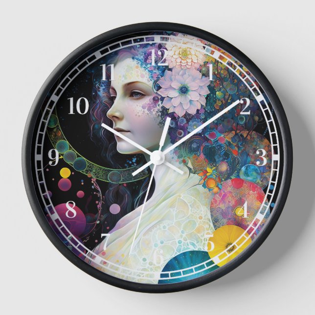 Fantasy Surreal Cosmic Woman Goddess  Clock (Front)