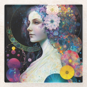 Fantasy Surreal Cosmic Woman Goddess  Glass Coaster