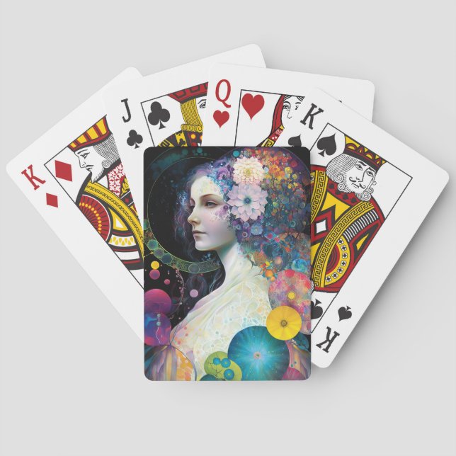 Fantasy Surreal Cosmic Woman Goddess  Playing Cards (Back)