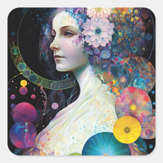 Fantasy Surreal Cosmic Woman Goddess  Square Sticker (Front)
