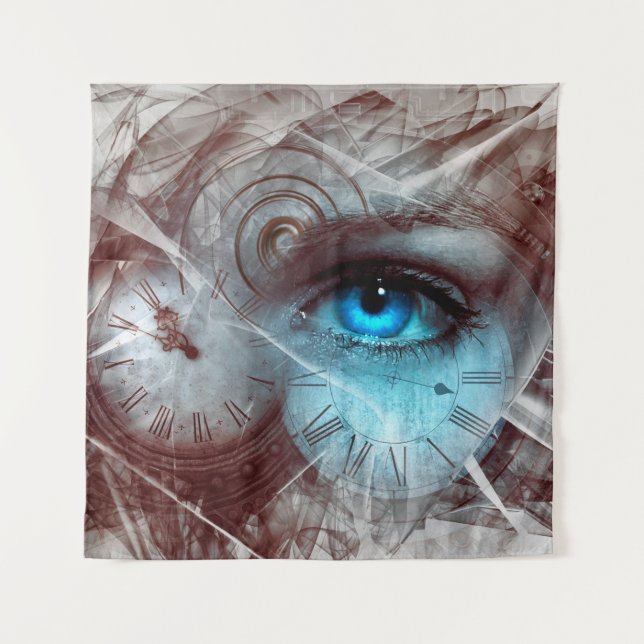 Fantasy surreal eye time clock tapestry (Front)