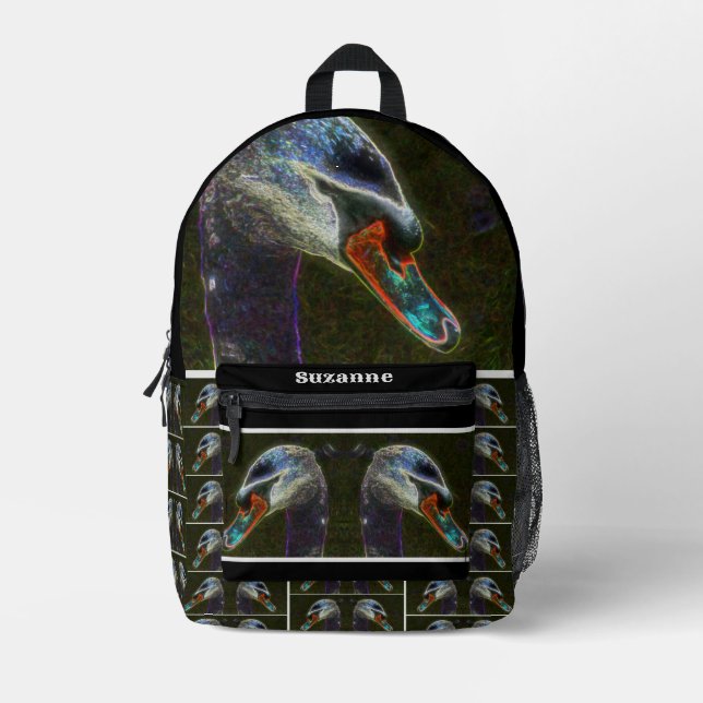 Fantasy Swan Animal Art Personalised Printed Backpack (Front)