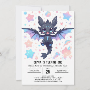 Fantasy Sweet Dragon 1st Birthday Invitation