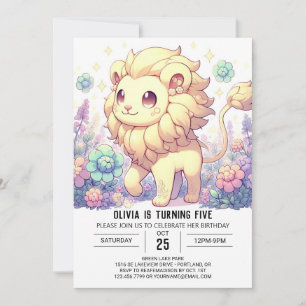 Fantasy Sweet Lion Digital Birthday  Invitation