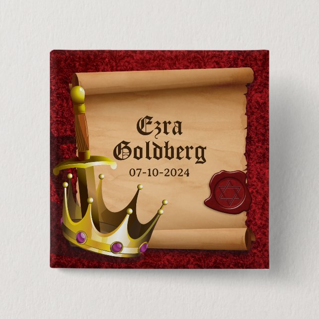 Fantasy Sword Crown Mediaeval Knight Bar Mitzvah 15 Cm Square Badge (Front)
