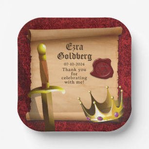 Fantasy Sword Crown Mediaeval Knight Bar Mitzvah Paper Plate