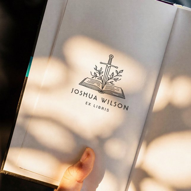 Fantasy Sword Personalized Classic Ex Libris Book Rubber Stamp (Creator Uploaded)